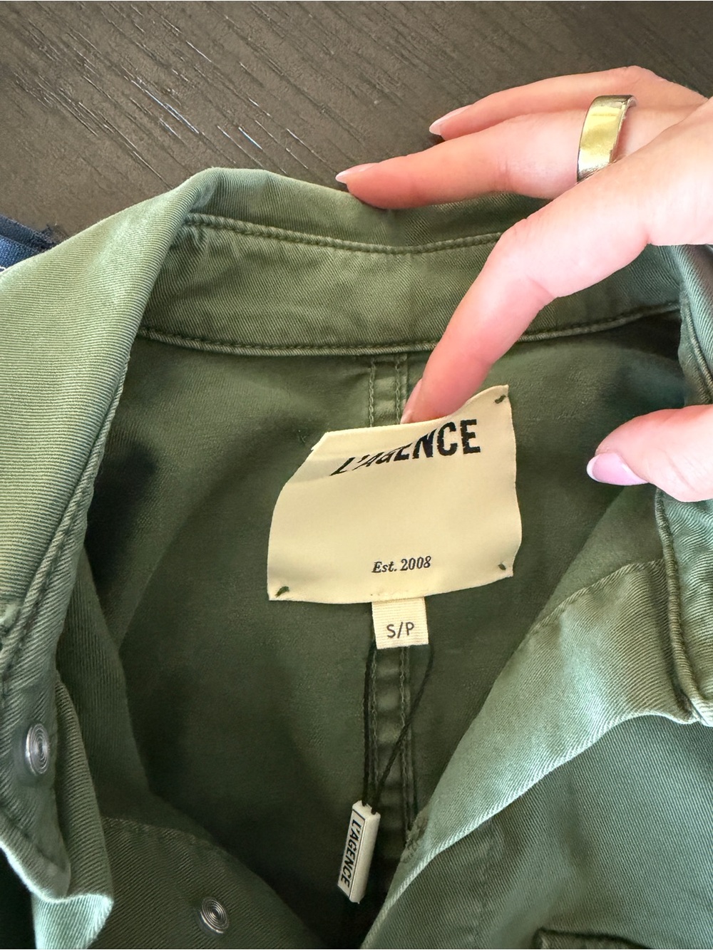 L'AGENCE Olive Green Utility Shirt Dress / Jacket with Belt and Gold Buttons - Picture 10 of 11